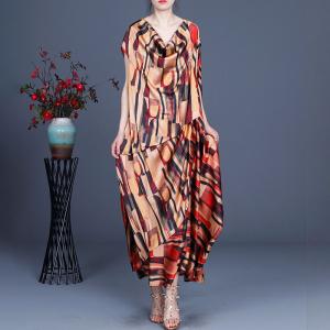 Geometry Patterns Asymmetrical Dress Draped Collar Designer Dress