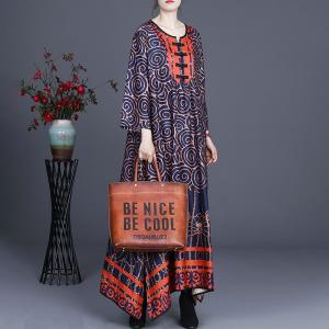 Circle Prints Chinese Loose Cheongsam Vintage Silk Modest Dress