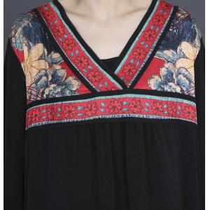 V-Neck Ethnic Printed Chinese Dress Loose Georgette Dress