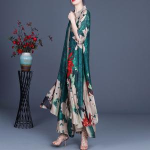 Vintage Flowers Printed Long Shirt with Silky Palazzo Pants