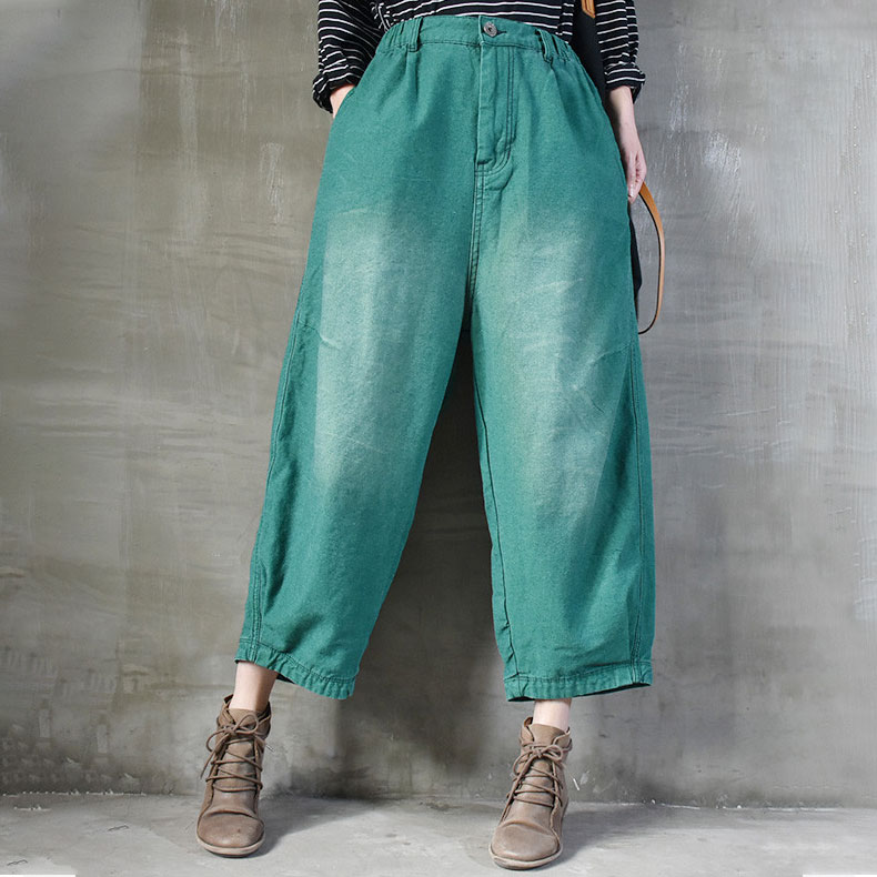 Baggy-Fit Womens Dark Green Jeans 90s Stonewash Jeans in Dark Green M L ...