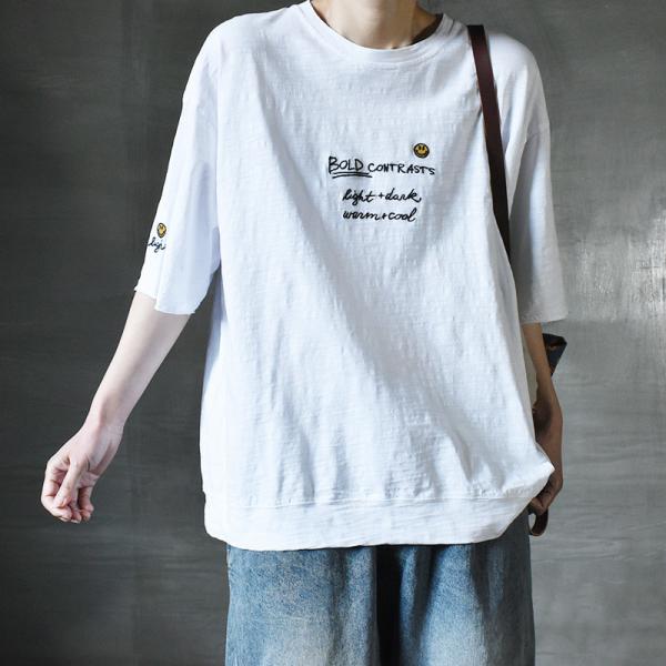 Letter Embroidery Plus Size Tshirt Plain Cotton T-shirt