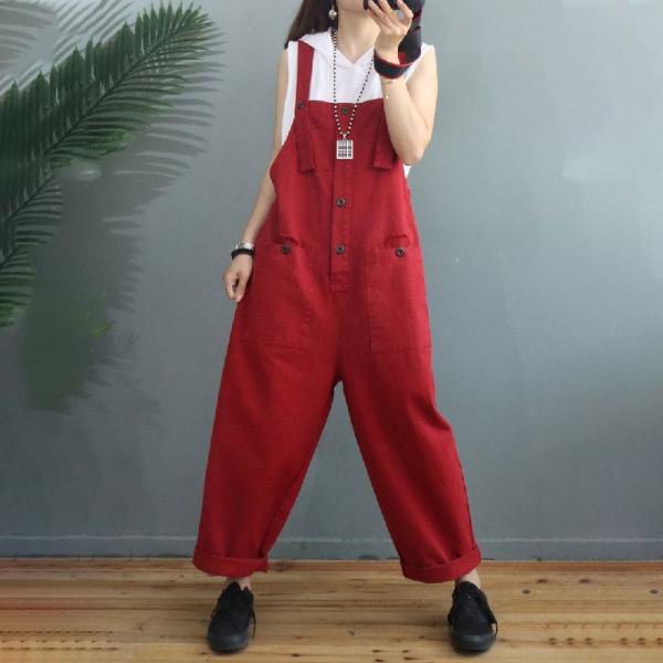 Bright Colored Cotton Korean Dungarees Womens Baggy Overalls