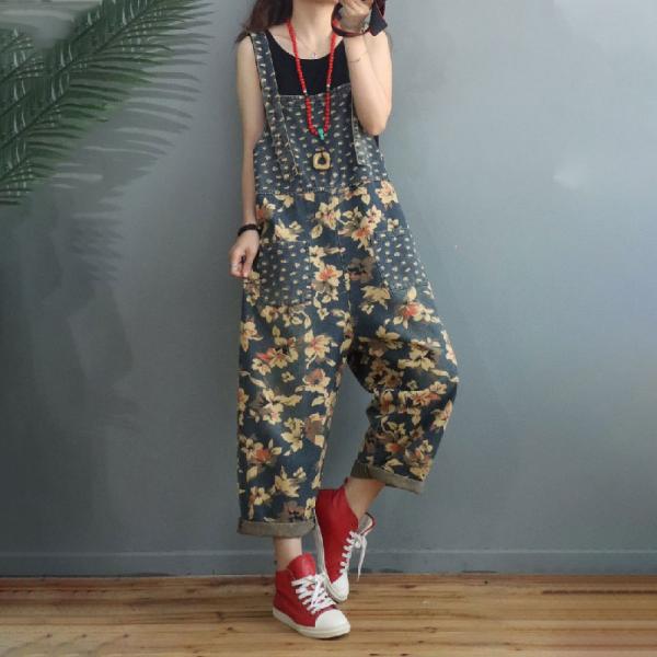 Casual Style Printed Dungarees Relax-Fit Gardening Clothes