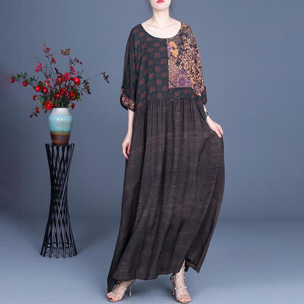 Crew Neck Maxi Floral Dress Loose Spring Empire Waist Dress