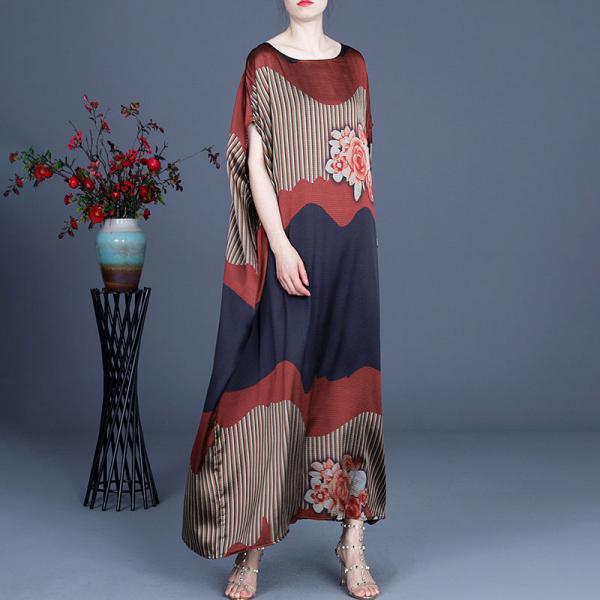 Over50 Style Printed Flowing Red Dress Plus Size Caftan