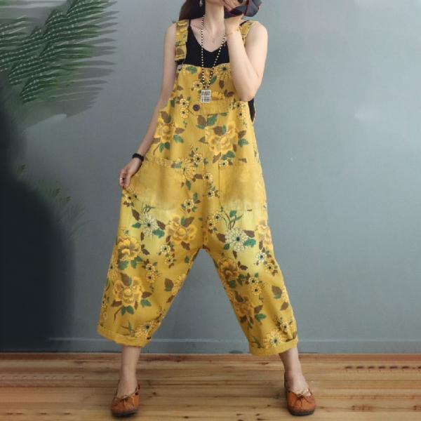 Tropical Printing Summer Overalls Loose-Fit Jean Gardening Clothes