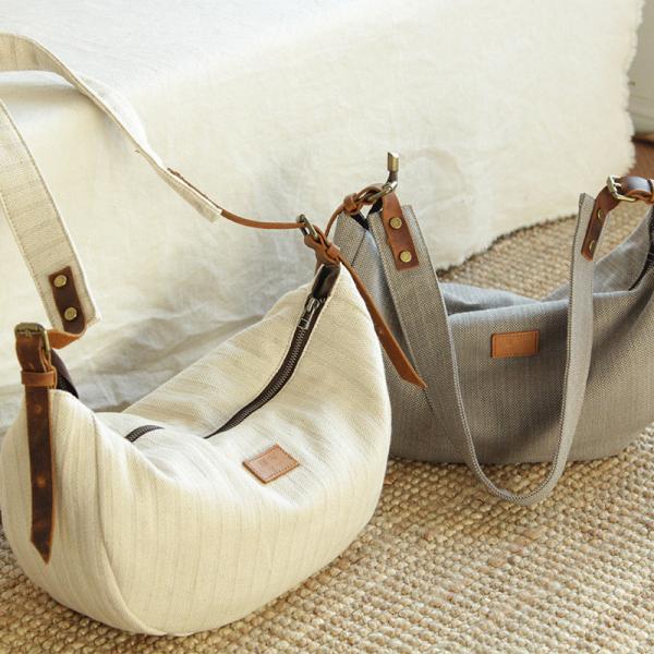 Japanese Style Striped Hobo Bag Cotton Shoulder Dumpling Bag