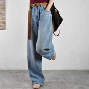 Casual Style Wide Leg Jeans Womens Floor Length Light Wash Jeans