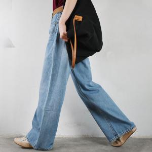 Casual Style Wide Leg Jeans Womens Floor Length Light Wash Jeans