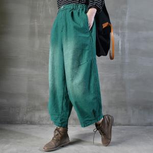 Baggy-Fit Womens Dark Green Jeans 90s Stonewash Jeans