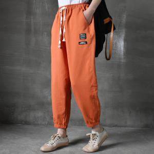 Sports Style Cotton Joggers Drawstring Waist Casual Sweat Pants for Women