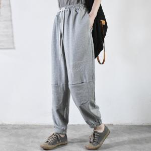 Knee Pockets Letter Embroidered Pants Cotton Korean Jogger Pants