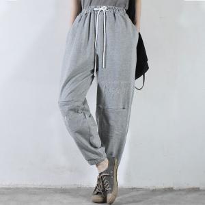 Knee Pockets Letter Embroidered Pants Cotton Korean Jogger Pants