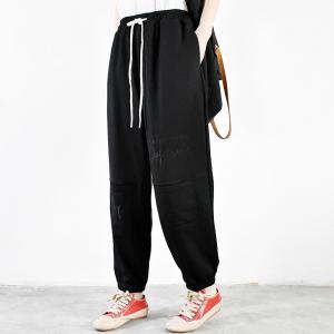 Knee Pockets Letter Embroidered Pants Cotton Korean Jogger Pants