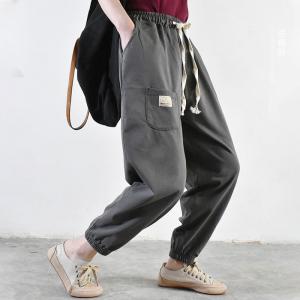 Minimalist Style Cotton Korean Pants Plus Size Plain Sweatpants