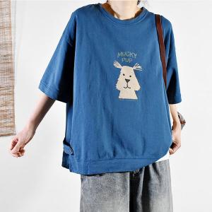 Half Sleeve Cartoon Dog Tee Cotton BF Oversized T-shirt