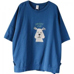 Half Sleeve Cartoon Dog Tee Cotton BF Oversized T-shirt