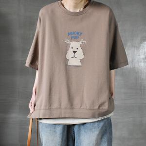 Half Sleeve Cartoon Dog Tee Cotton BF Oversized T-shirt