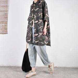 Casual-Business Printed Midi Shirt Camo Oversized Shacket