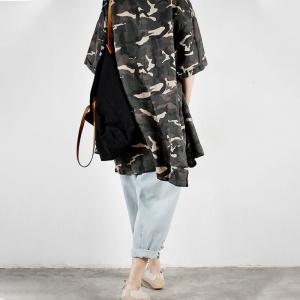 Casual-Business Printed Midi Shirt Camo Oversized Shacket