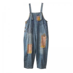 Fashion Patchwork Plus Size Overalls Denim Womens Dungarees