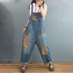 Fashion Patchwork Plus Size Overalls Denim Womens Dungarees