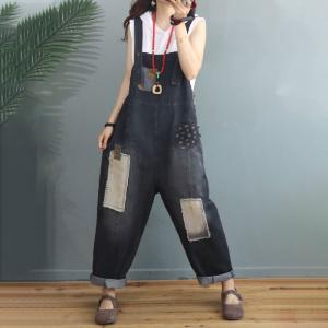 Fashion Patchwork Plus Size Overalls Denim Womens Dungarees