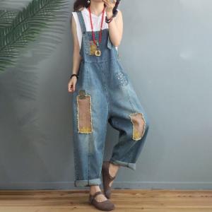 Fashion Patchwork Plus Size Overalls Denim Womens Dungarees