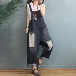 Fashion Patchwork Plus Size Overalls Denim Womens Dungarees