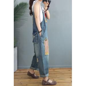 Fashion Patchwork Plus Size Overalls Denim Womens Dungarees