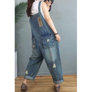 Fashion Patchwork Plus Size Overalls Denim Womens Dungarees