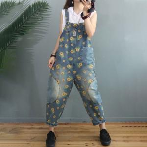 Sunflowers Prints Baggy Farmer Overalls Jean Summer Gardening Clothes