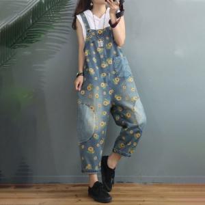 Sunflowers Prints Baggy Farmer Overalls Jean Summer Gardening Clothes