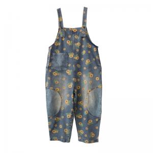 Sunflowers Prints Baggy Farmer Overalls Jean Summer Gardening Clothes