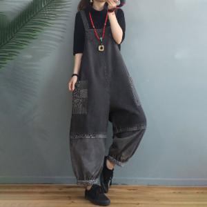 Patchwork Pockets Denim Fluffy Overalls Light Wash Dungarees