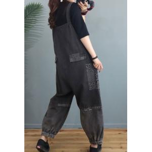 Patchwork Pockets Denim Fluffy Overalls Light Wash Dungarees