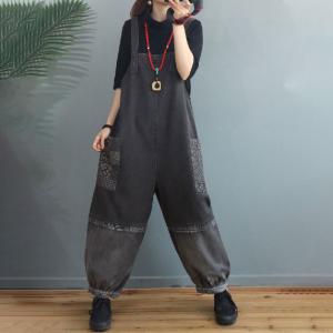 Patchwork Pockets Denim Fluffy Overalls Light Wash Dungarees