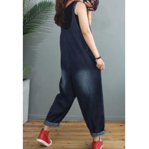 U-Neck Stone Wash Overalls Baggy-Fit Dungarees Overalls