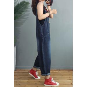 U-Neck Stone Wash Overalls Baggy-Fit Dungarees Overalls