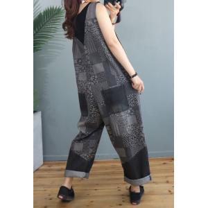 V-Neck Folk Prints Summer Overalls Loose 90s Overalls