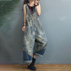 V-Neck Folk Prints Summer Overalls Loose 90s Overalls