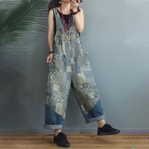 V-Neck Folk Prints Summer Overalls Loose 90s Overalls