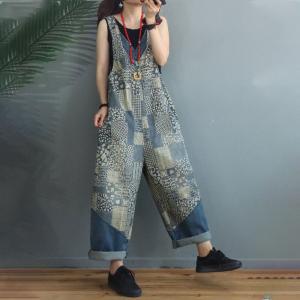 V-Neck Folk Prints Summer Overalls Loose 90s Overalls