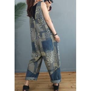 V-Neck Folk Prints Summer Overalls Loose 90s Overalls