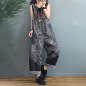 V-Neck Folk Prints Summer Overalls Loose 90s Overalls