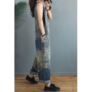 V-Neck Folk Prints Summer Overalls Loose 90s Overalls