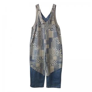 V-Neck Folk Prints Summer Overalls Loose 90s Overalls