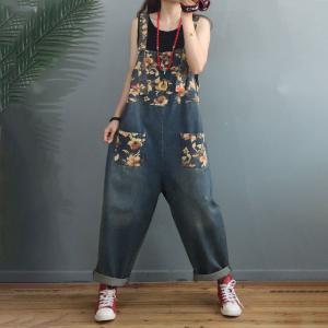 Casual Style Printed Dungarees Relax-Fit Gardening Clothes