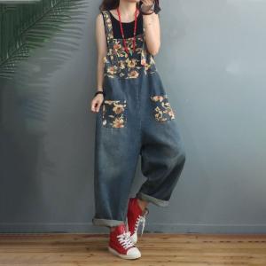 Casual Style Printed Dungarees Relax-Fit Gardening Clothes